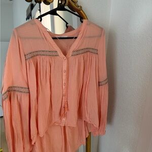BB Dakota Coral Blouse with Lace Accents